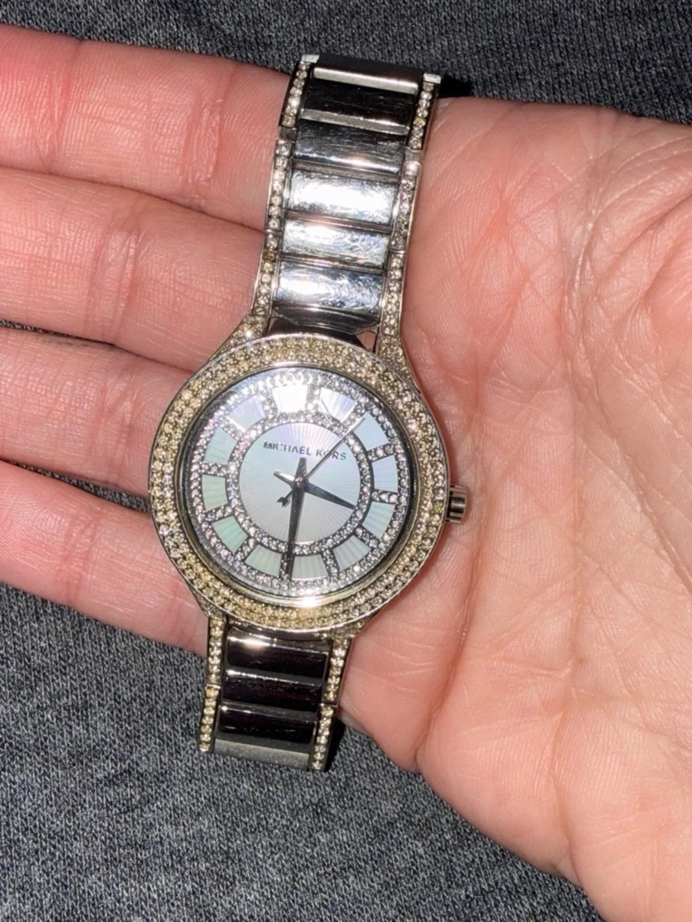 Michael Kors Silver and Mother-of-Pearl Crystal-Accent Women's Watch